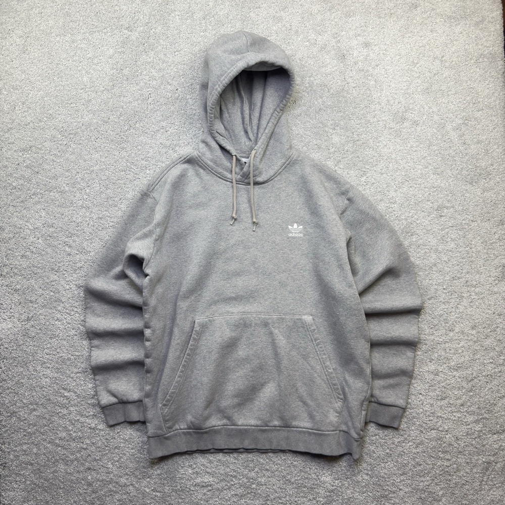 adidas Originals Trefoil Essentials Hoodie Mens Large Gray Fleece Pullover Logo